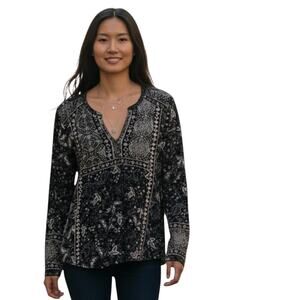 Lucky Brand Abstract Floral Boho Top Women’s Size S Lightweight Soft Knit
